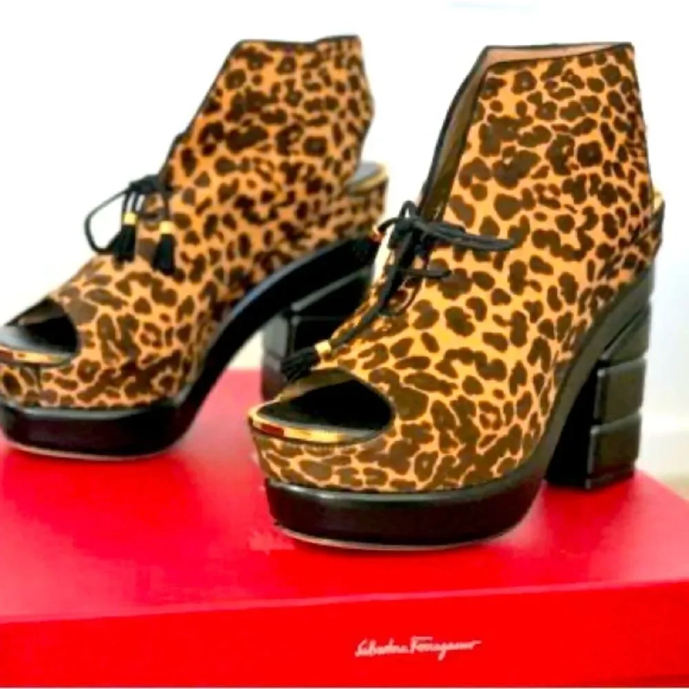 Salvatore Ferragamo Leopard Lace-up Booties